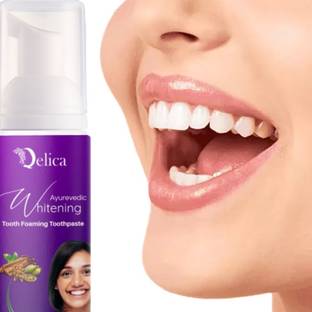 Qelica Ayurvedic Teeth Whitening Foam To Remove Bad Breath Fights Germs For Women & Men - Mint