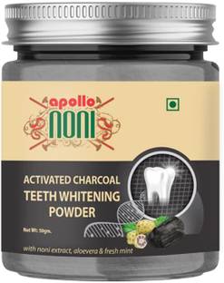 Apollo Noni Activated Charcoal Teeth Whitening Powder| Enamel Safe Teeth Whitener|Fresh Mint