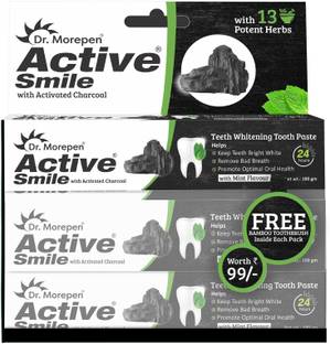 Dr. Morepen Active Smile Charcoal Toothpaste with Bamboo Brush Pack of 6 Toothpaste