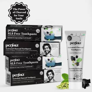 Perfora Activated Charcoal (100g x 4) Cardamom Mint, SLS Free Teeth Whitening Toothpaste