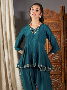 Shae by SASSAFRAS Party Embroidered Women Dark Blue Top
