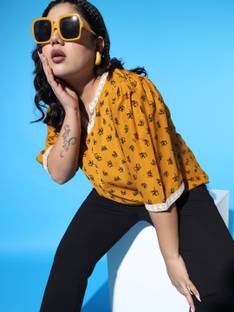 Austivo Casual Printed Women Yellow Top