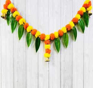 Akaar Akaar Artificial Marigold Toran/ Bandhanwar with Mango Leaves Toran