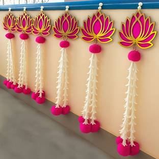 Neyara Creations Pack of 6 Lotus Rajnigandha Door & Wall Hanging for Decoration - 14 Inch Toran