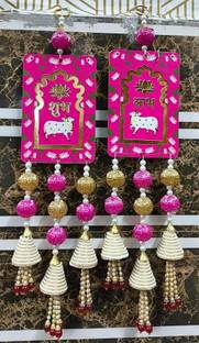 SellPlus Pichwai Cow Shubh Labh Hanging, Decorative Wall Hanging Pack of 2 (Pink) Toran