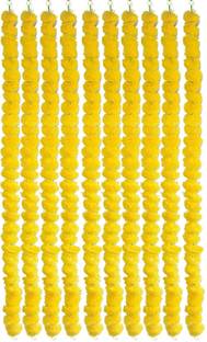 Caneuf Genda Phool Artificial Marigold Fluffy Flower Mala Pack of 10 (yellow) Toran