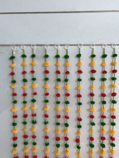 Anicca Collections Handmade Wall Door 3 ft.Strings Red Yellow Green Hanging Pom Pom Torans Garland Bandhwar with Golden Bells - Decoration Item for Home Décor Diwali Festival, Navratri, Wedding (3 FT, 5 Strings) Toran