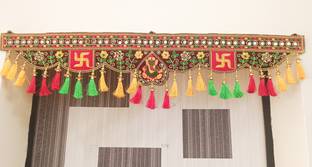 P A हेल्थ एंड फिटनेस Latest Velvet Embroidery Swastika Mirror Work Toran/Toranam Main Gate Home.[3FT] तोरन