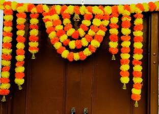 GAV SAKHI HANDICRAFTS Yellow and Orange Pom Poms Toran for Door Decoration Toran