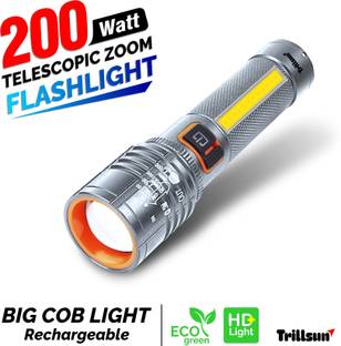 Trillsun High Power Torch with Zoomable Metal body 6 Mode Flashlight Rechargeable Torch