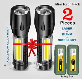 Aubade (Pack of 2) Mini Pocket Light Zoom COB USB Charging Led Water Proof Torch