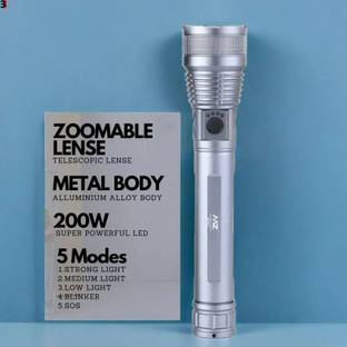Stybits X393 MZ M982 ZOOMABLE METAL LED TORCH)5 Modes Flashlight, Super Bright 200 W Torch