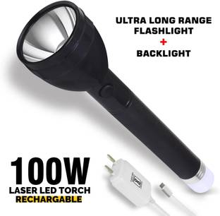 FIRSTLIKE Two In One Litium Battery Long Range Led torch with Back Light Emergency Light Torch