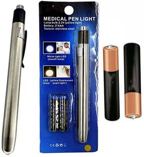 BRTION Stainless Steel Mini Medical Pocket Pen Led Torch Warm Yellow Light 1 hrs Torch Emergency Light
