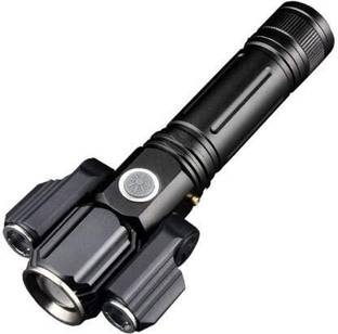 ECOSKY 3 headed metal body torch with 2 adjustable angle heads (rechargeable) Black Torch