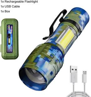 Care 4 USB rechargeable led pocket flashlight handy case color blue torch. Torch