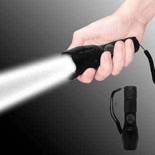 JGG Jain Gift Gallery Rechargeable 3000Mah 5-Modes With Zoom Torch Flash Light Metal- 1Pc, 3000 Lumen Torch