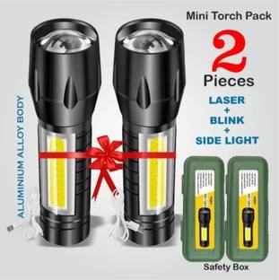 Wifton (Pack of 2) Mini Pocket Light Zoom COB USB Charging Led Water Proof TorchV Torch