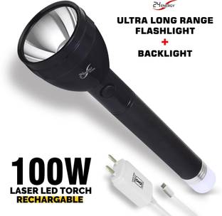 24 ENERGY Long Range 2X Power Lithium battery with emergency backlight with Charger Torch