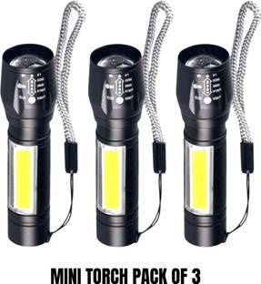 JTSN Pack3 Mini Pocket Light Zoom COB USB Charging Led Water Proof Torch