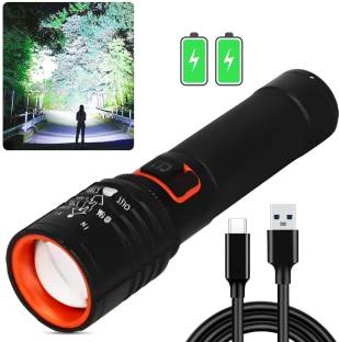CRENTILA Metal Led Torch Light Long Range 1000 Meter 1 Km High Power Zoomable & Type-C Torch