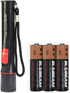 GLOBEAM Dolphin 3 AA Size Battery Operated and Slider Switch with Easy on/Off Reflector LED Torch Light (Black) Torch