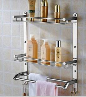 pizmo by PIZMO Bathroom Accessories Stainless Steel Wall Shelf (Number of Shelves - 2, STEEL Towel Holder