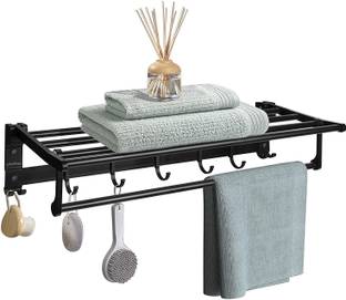 Plantex Aluminum Folding Towel Rack/Towel Stand/Hanger/Bathroom Accessories (24 Inches) Black Towel Holder