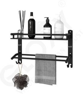 GLOXY by GLOXY Wall Mount Single Layer Shelf Rack with Towel Rod for Bathroom Shelf Organizer Black Towel Holder