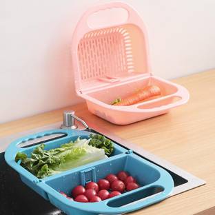 Lyla Foldable Kitchen Drain Basket Sink Dishwasher Container Vegetable Organizer Multicolor Towel Holder