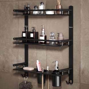 GRIVAN Bathroom Rack/Shelf/Stand With Soap Dish/Tumbler&Liquid Dispenser (BLACK MATTE) BLACK MATTE Towel Holder
