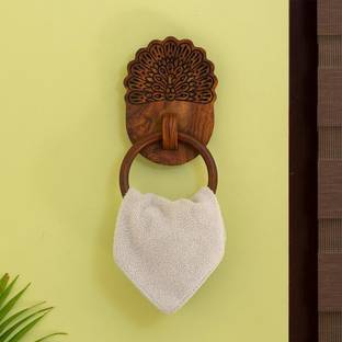 ExclusiveLane 'The Dancing Peacock' Hand Carved Sheesham Wood Oil-based natural Brown finish Towel Holder