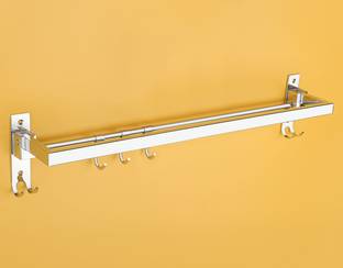 iSTAR 304 S. S. Folding Towel Rod with Hooks for hanging cloths/towels for Bathroom..- 24 inch 1 Bar Towel Rod