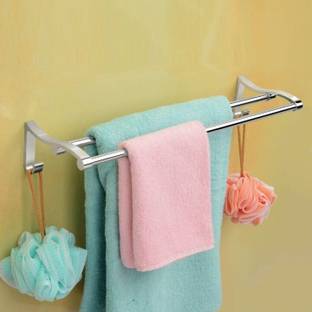 GLOXY Premium Bathroom Accessories Towel rack Abs Stainless Steel and Folding Towel Rack/Towel Hanger/Towel Stand/Holder/Bathroom Accessories Silver Towel Holder
