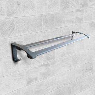 iBELL IBL 66-HB Anti-Rust Towel Rack Wall Mounted Double Towel Rod with Hooks Dark Grey Towel Holder
