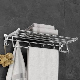 Plantex Stainless Steel Folding Towel Rack/Towel Stand/Hanger Bathroom Accessories/Chrome Finish (24 Inches-Chrome) Silver Towel Holder