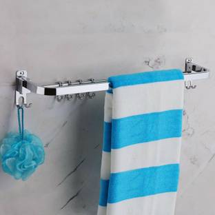 Pillu 304 GRADE STAINLESS STEEL ANTI RUST FOLDING TOWEL ROD WITH HOOK /TOWEL RACK FOR BATHROOM/ TOWEL BAR HANGER/ BATHROOM ACCESSORIES SILVER Towel Holder