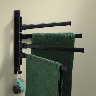 Plantex Aluminum 4-Arm Bathroom Swing Towel Hanger/Towel Holder for Bathroom/Towel Stand/Bathroom Accessories(Premium) Black Towel Holder