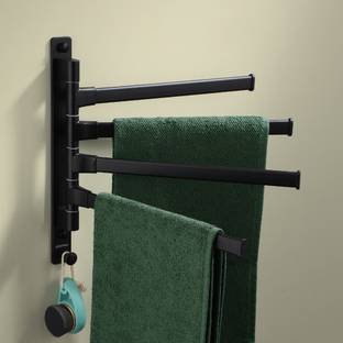 Plantex Aluminum 4-Arm Bathroom Swing Towel Hanger/Towel Holder for Bathroom/Towel Stand Black Towel Holder