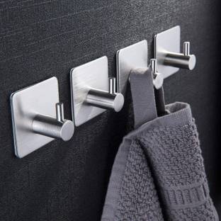 JIALTO by JIALTO Adhesive Hook Heavy Duty Wall Hook Waterproof Stainless Steel Bathroom Hook-4Pcs SILVER Towel Holder