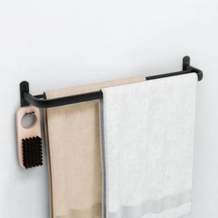 Plantex Space Aluminium Towel Rod/Towel Hanger with Hooks for Bathroom/Towel Holder/Stand/Bathroom Accessories - 24 Inch Black Towel Holder