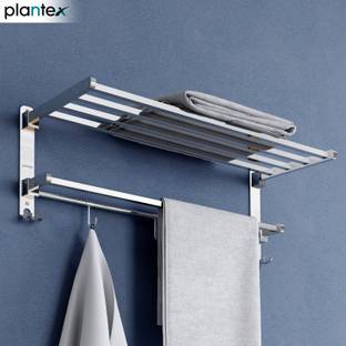 Plantex Dual Folding Towel Rack 24 Inch/Towel Stand Hanger Bar for Bathroom Silver-Chrome Towel Holder