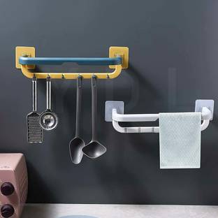 PANTHY Double Folding Towel bar Bathroom With Self Adhesive Stickers Multi Towel Holder
