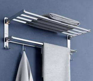 Suzi by Suzi Dual Folding Towel Rack 24 Inch/Towel Stand Hanger Bar for Bathroom Accessories Silver-Chrome Towel Holder