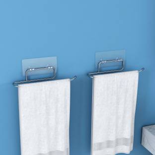 Plantex Self Adhesive Towel Holder/Napkin Hanger/Towel Ring for Bathroom- Pack of 2 Silver, Chrome Towel Holder