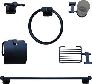 iBELL IBL 11-AL Black Aluminum Bathroom Accessories Set of 6-Pcs Matte Black Towel Holder