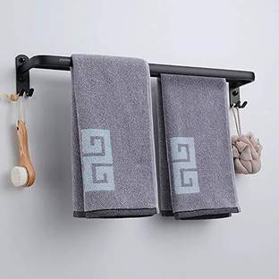 Plantex Space Aluminium Towel Rod/Towel Hanger with Hooks for Bathroom/Towel Holder/Stand/Bathroom Accessories - 24 Inch Black Towel Holder