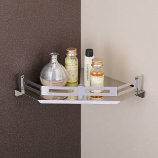 iSTAR Stainless Steel Corner Bathroom Accessories Wall Shelf 10 x 10 inch (Pack of 1) steel Towel Holder