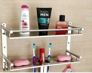 pizmo by PIZMO Bathroom Shelf with Double Soap Dish With Tumbler Holder Bathroom Accessories STEEL Towel Holder