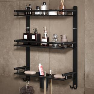 GRIVAN Bathroom rack with tumbler, 2 soap dish, 4 brush holder, and 2 dual hooks BLACK MATTE Towel Holder